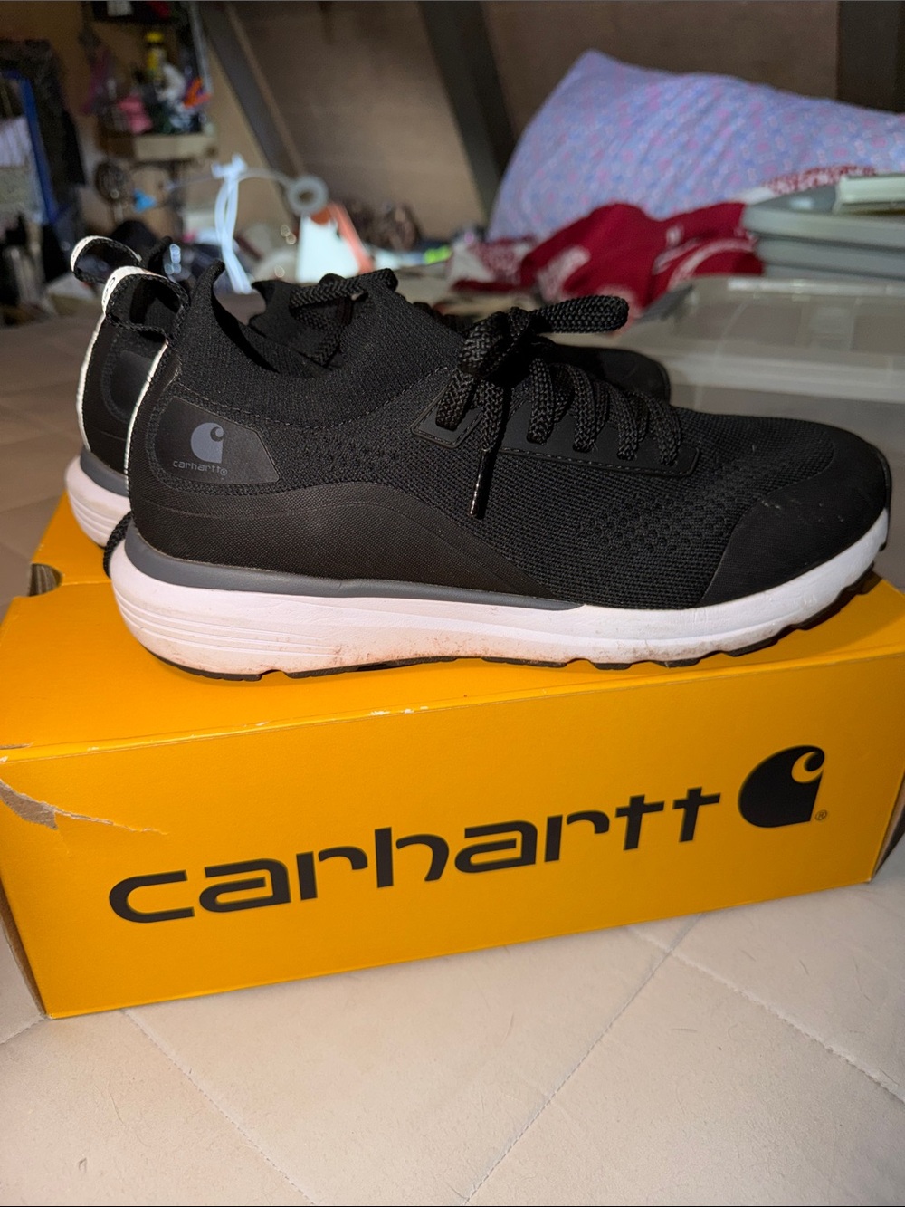 Carhartt Women’s Black Knit Lace-Up Athletic Sneakers with White Sole